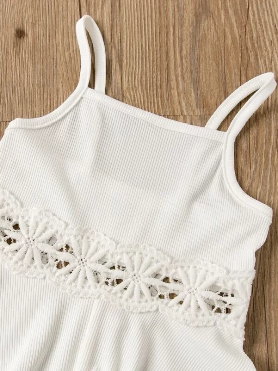 Toddler Girls Guipure Lace Insert Rib Knit Wide Leg Cami Romper - Image 3