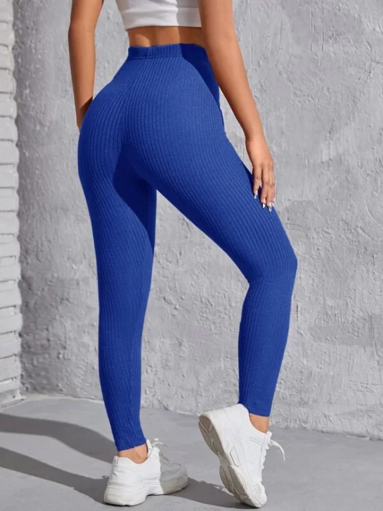 Knot Waist Plain Casual Rib-knit Solid Leggings - Image 3