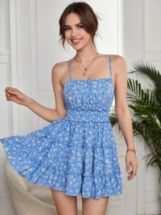 All Over Floral Print Criss Cross Backless Dress - Image 2