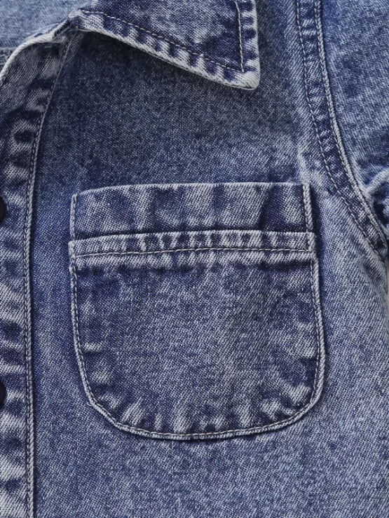 Baby Patched Pocket Button Front Denim Sleeve Shirt - Image 3