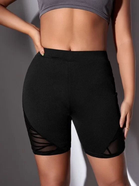 Contrast Casual Plain Geo Mesh Biker Shorts - Image 2