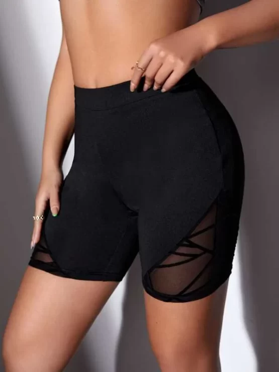 Contrast Casual Plain Geo Mesh Biker Shorts - Image 3