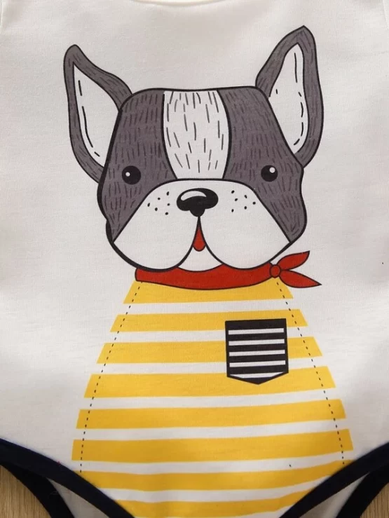Baby Dog Print Contrast Binding Tee Bodysuit - Image 2
