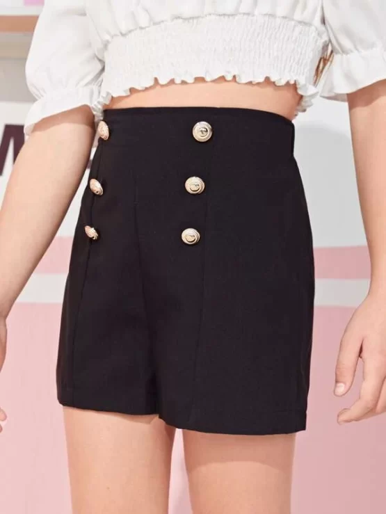 Girls Button Wide Leg High Waist Front Shorts - Image 7