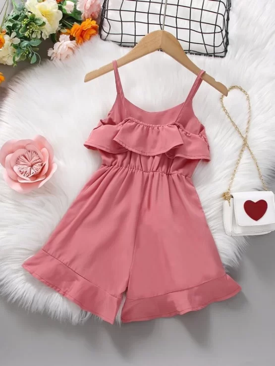 Toddler Girls Ruffle Detail Slant Pockets Cami Jumpsuit - Image 2