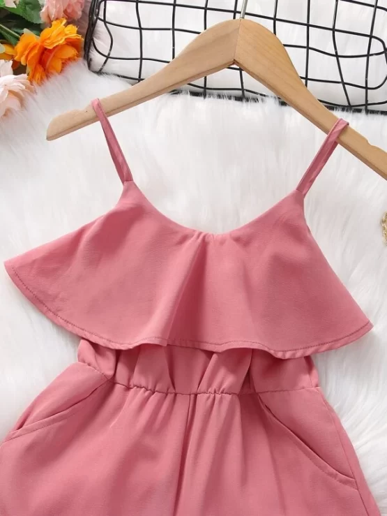 Toddler Girls Ruffle Detail Slant Pockets Cami Jumpsuit - Image 3