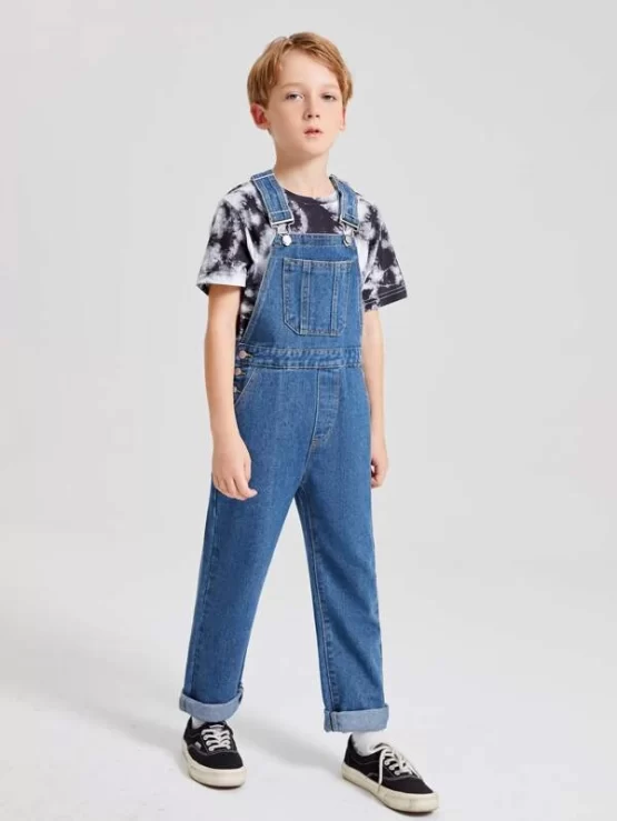 Boys Pocket Patched Denim Overall Jumpsuit - Image 3