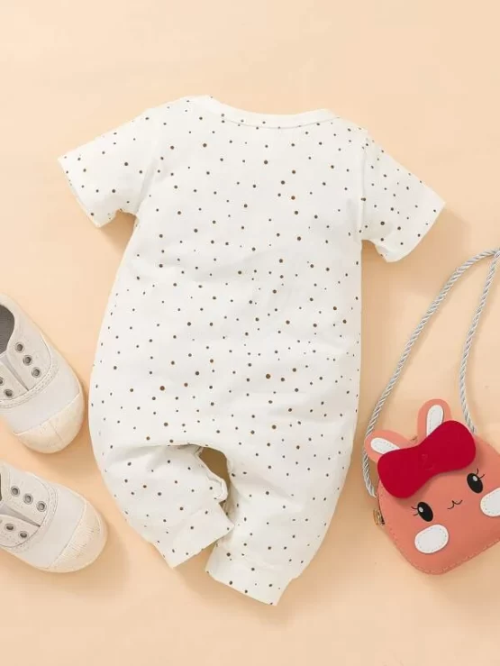 Baby Cartoon & Polka Dot 3D Ears Design Print Jumpsuit - Image 2