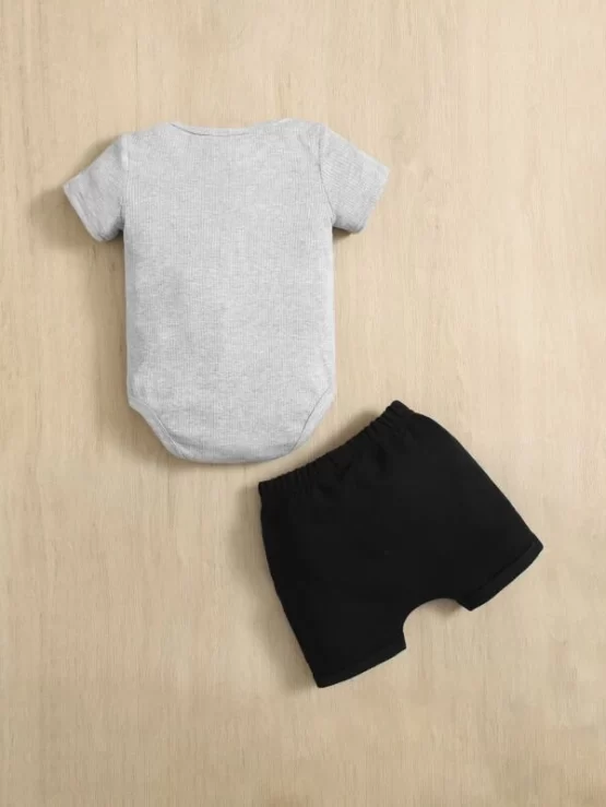Baby Letter Graphic Bodysuit & Bow Front Shorts - Image 2