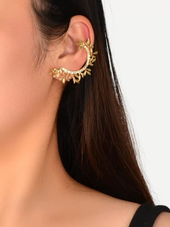 Fashionable Rhinestone & Leaf Decor Earring - Image 3