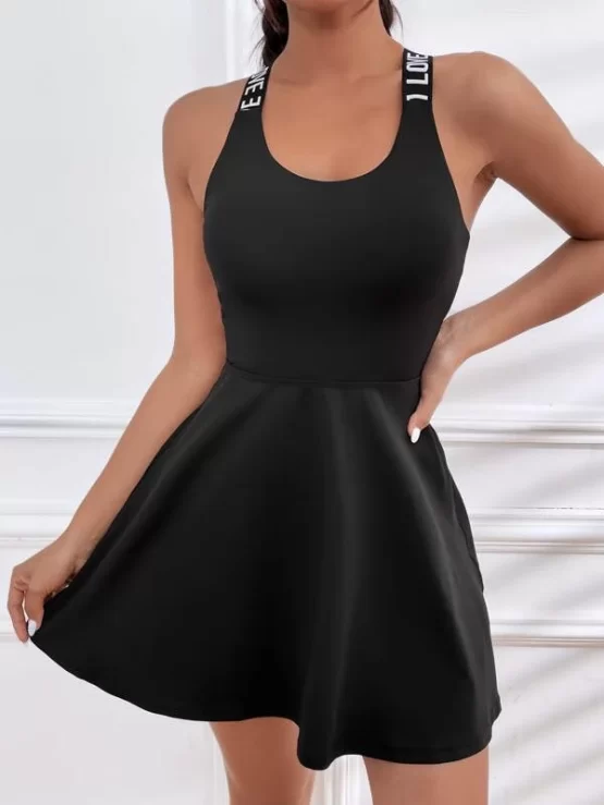 Letter Tape Criss Cross Active Backless Dress - Image 3