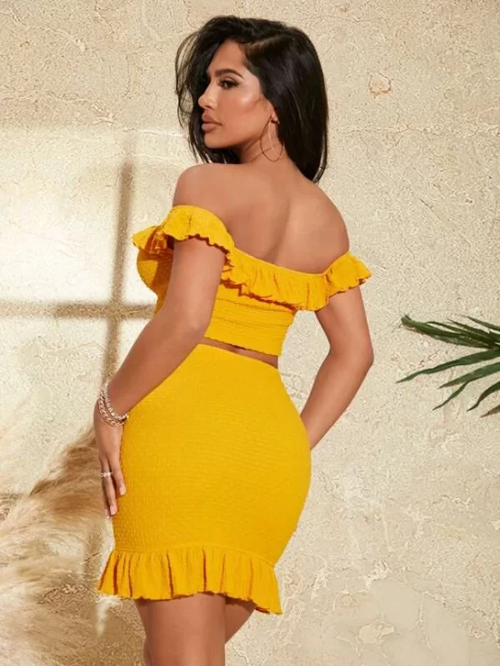 Off Shoulder Ruffle Trim Top & Bodycon Skirt - Image 3