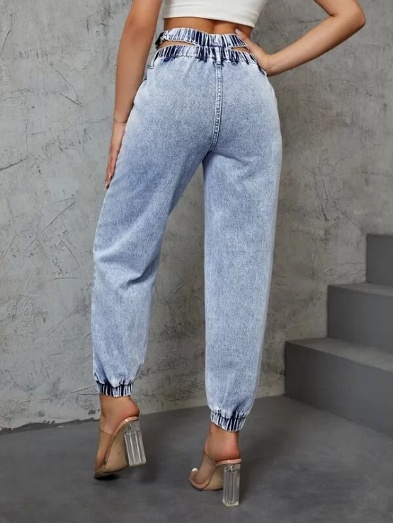 Plain Cut Out Cropped Jogger High Waist Jeans - Image 3