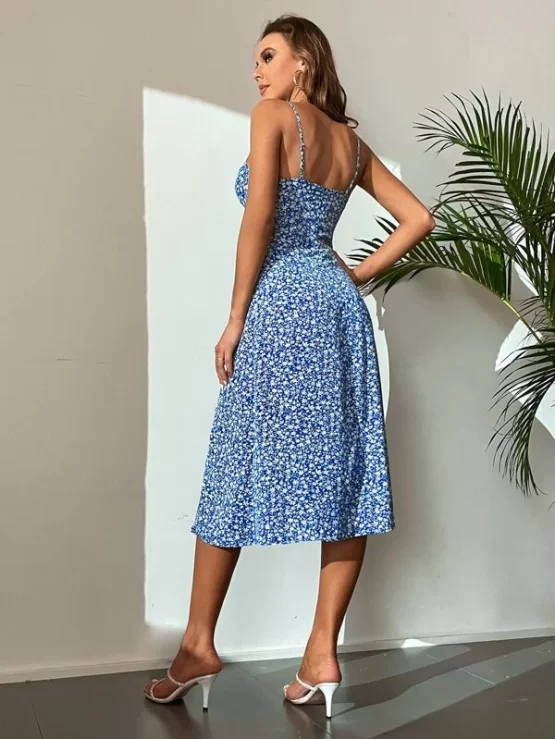 Ditsy Floral Tie Front Slit Thigh Cami Dress - Image 5