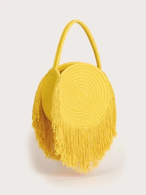 Mini Minimalist Fashionable Fringe Decor Circle Bag - Image 3