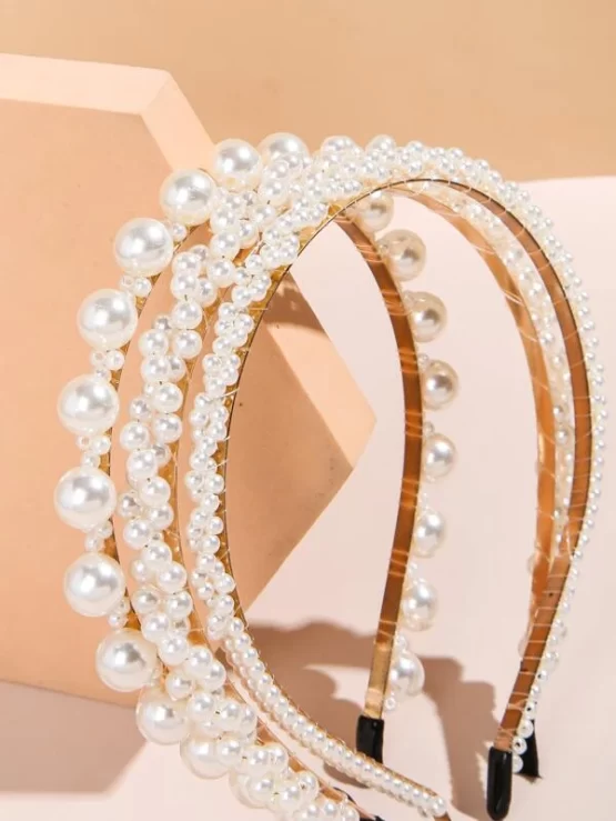 Three Pieces Glamorous Faux Pearl Decor Hair Hoop - Image 3