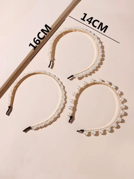 Three Pieces Glamorous Faux Pearl Decor Hair Hoop - Image 2