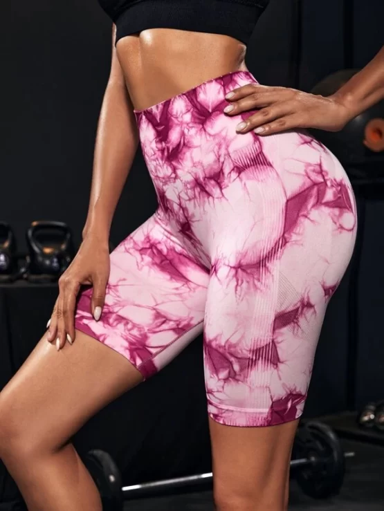 Seamless Skinny High Waist Tie Dye Sports Shorts - Image 2