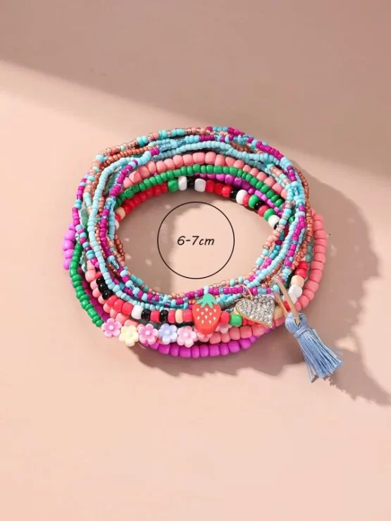 Twelve Pieces Random Heart & Tassel Charm Beaded Anklet - Image 2