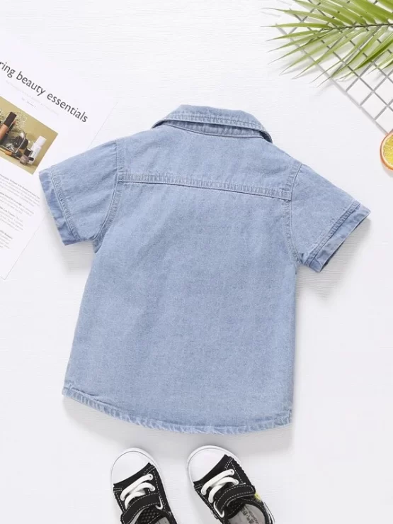Baby Patched Pocket Button Front Denim Sleeve Shirt - Image 5
