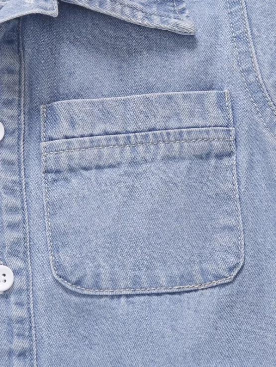 Baby Patched Pocket Button Front Denim Sleeve Shirt - Image 4