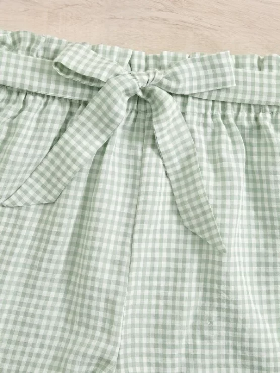 Teen Girls Gingham Print Paperbag Waist Knot Front Shorts - Image 2
