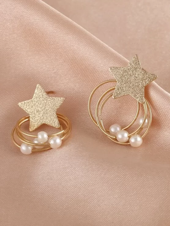 Star & Faux Pearl Fashionable Decor Drop Earrings - Image 3