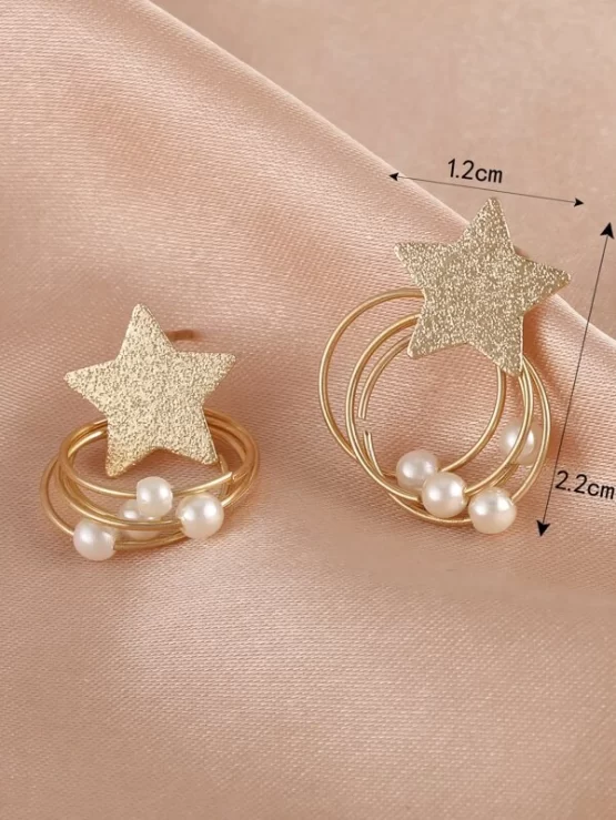 Star & Faux Pearl Fashionable Decor Drop Earrings - Image 2