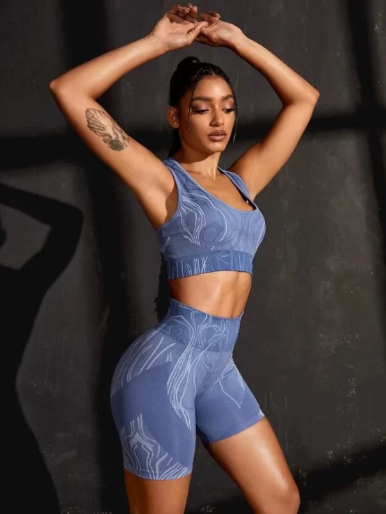 Graphic Print Racerback Crop Sports Tank Top & Shorts Set - Image 3