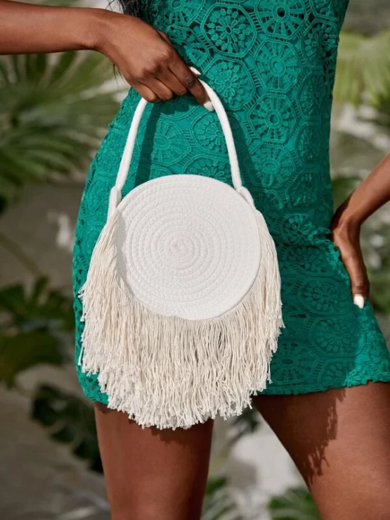 Mini Minimalist Fashionable Fringe Decor Circle Bag - Image 4