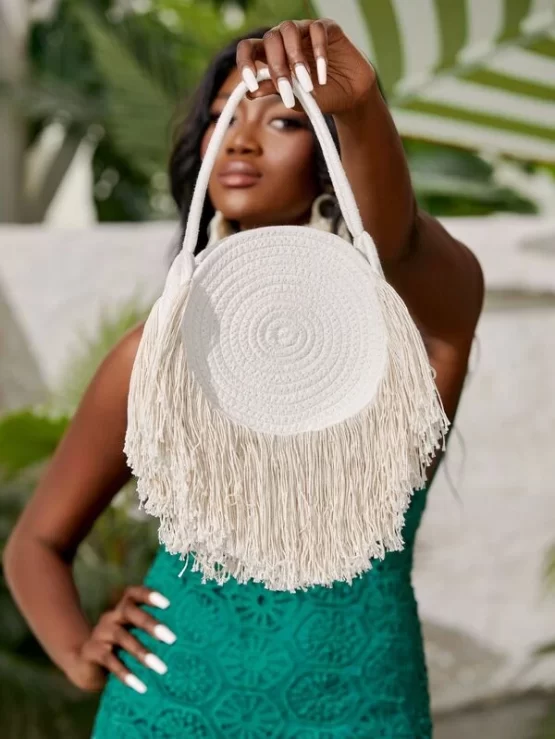 Mini Minimalist Fashionable Fringe Decor Circle Bag - Image 5