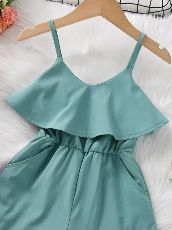 Toddler Girls Ruffle Detail Slant Pockets Cami Jumpsuit - Image 4