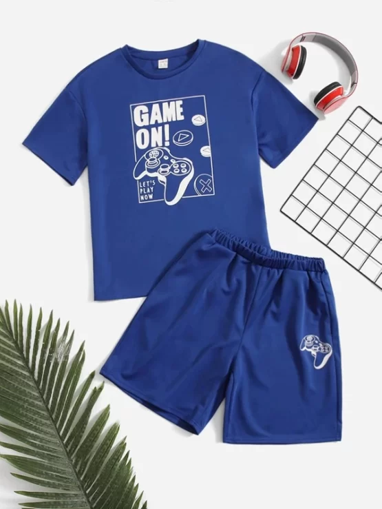 Boys Gamepad and Slogan Graphic Top & Shorts Set - Image 3