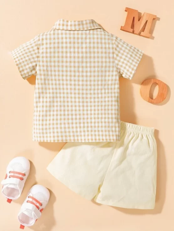 Baby Gingham Pocket Button Front Print Shirt & Shorts - Image 2