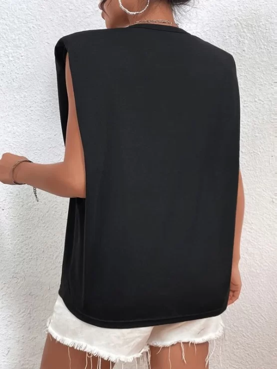 Letter Casual Graphic Shoulder Pad Tank Top - Image 2
