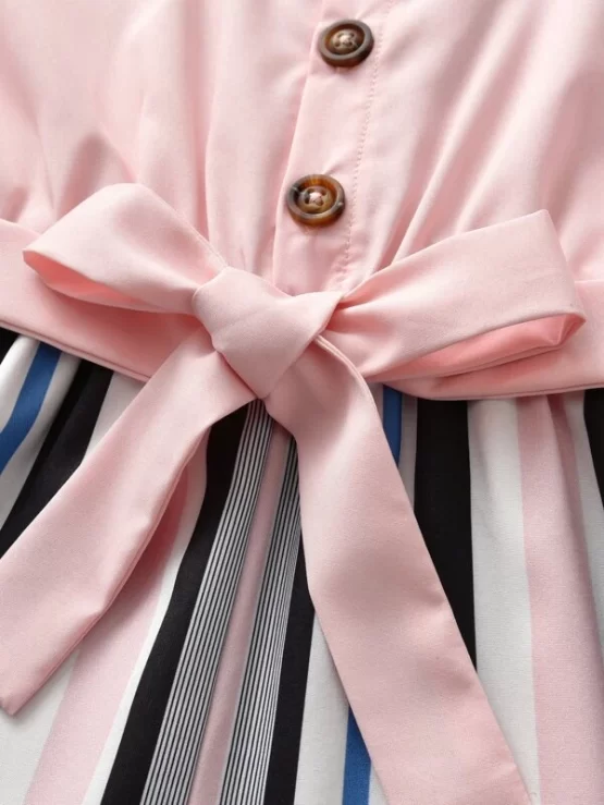 Toddler Girls Colorful Striped Button Front Belted Cami Romper - Image 3