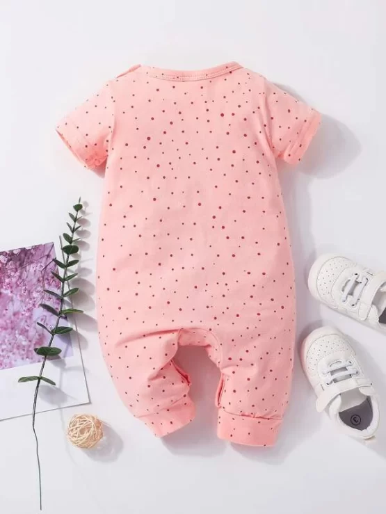 Baby Cartoon & Polka Dot 3D Ears Design Print Jumpsuit - Image 4