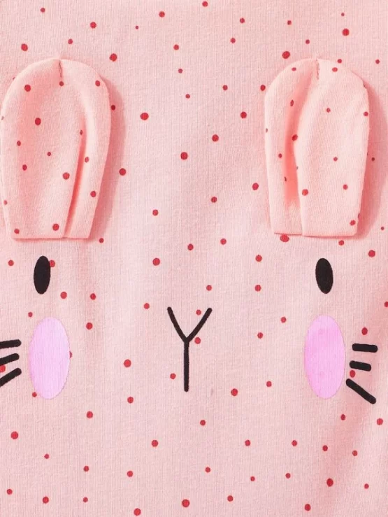 Baby Cartoon & Polka Dot 3D Ears Design Print Jumpsuit - Image 5