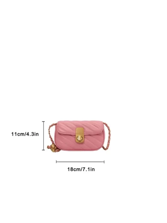 Mini Stitch Detail Metal Lock Design Chain Square Bag - Image 2