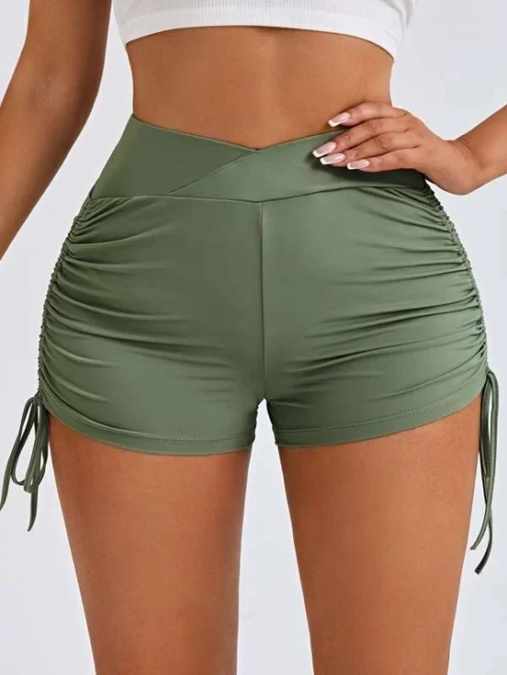 Drawstring Knot Wrap Ruched Overlap Shorts - Image 2