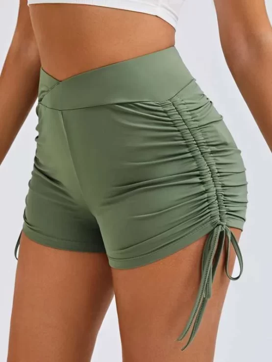 Drawstring Knot Wrap Ruched Overlap Shorts - Image 3