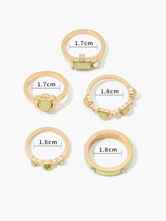 Five Pieces Fashionable Heart Rhinestone Decor Ring - Image 3