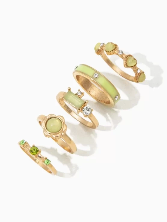 Five Pieces Fashionable Heart Rhinestone Decor Ring - Image 2