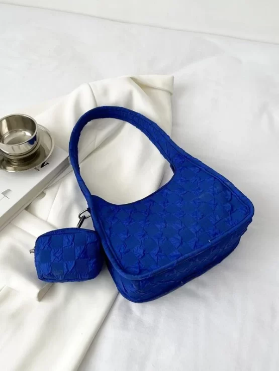 Mini Checkered Pattern Baguette Bag With Coin Purse - Image 2