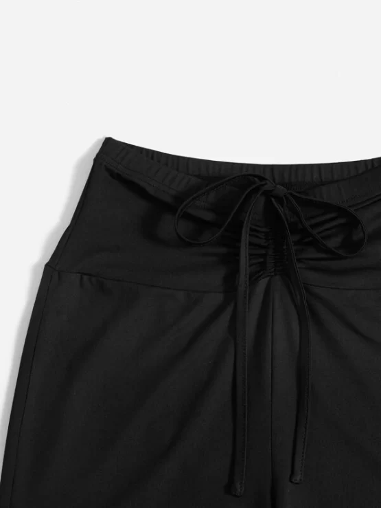 Drawstring Plain Casual Knot Front Biker Shorts - Image 2