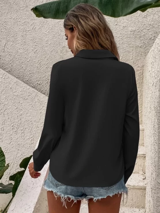 Figure Casual Collar Graphic Button Front Blouse - Image 7