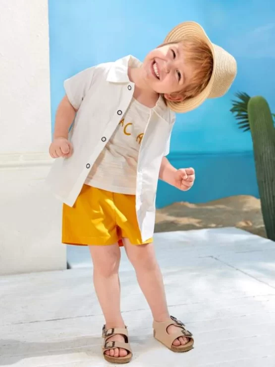 Toddler Boys Colorblock Button Front Shirt & Shorts Without Tee - Image 2