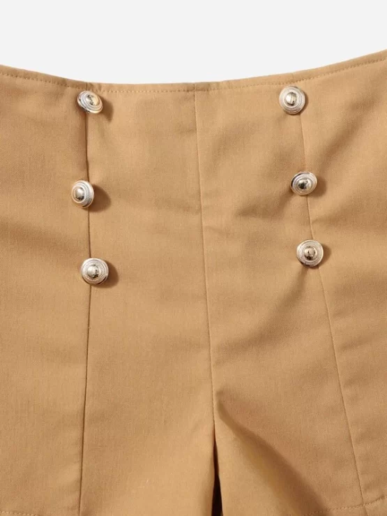 Girls Button Wide Leg High Waist Front Shorts - Image 5