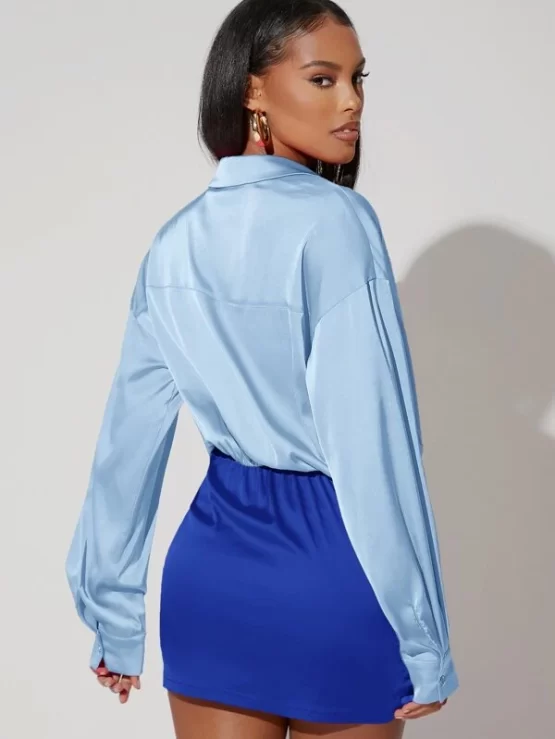 BAE Colorblock Drop Shoulder Lapel Neck Dress - Image 8