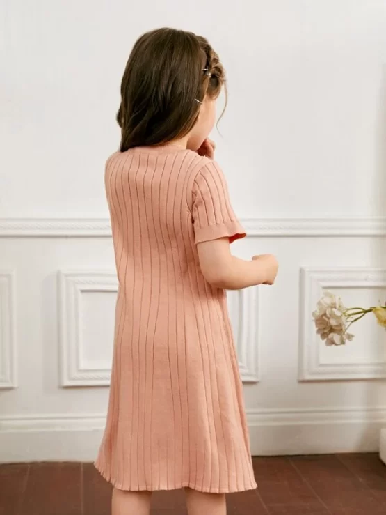 Toddler Girls Contrast Guipure Lace Bow Front Sweater Dress - Image 2
